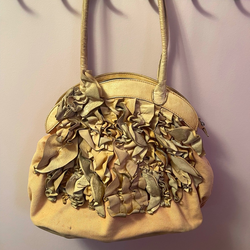 Vintage Boho Blush Pink Leather and Canvas Bag